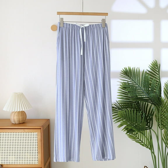 Xuniizn Pajama Pants Women, Drawstring Elastic Waist Striped Pajama Bottoms with Pockets, Lightweight Soft Comfortable Casual Sleep Pants, M-2XL
