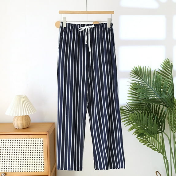 Xuniizn Pajama Pants Women, Drawstring Elastic Waist Striped Pajama Bottoms with Pockets, Lightweight Soft Comfortable Casual Sleep Pants, M-2XL