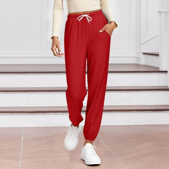Xuniizn Pajama Pants Women, Elastic Waist Solid Color Drawstring Tapered Loungewear Pants with Pockets, Soft Comfortable Loose Casual Sleep Pants
