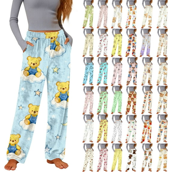 Xuniizn Pajama Pants Women, Fleece Lined Elastic Waist Thermal Casual Loose Sleep Pants with Pockets, Soft Cozy Winter Pajamas, S-3XL