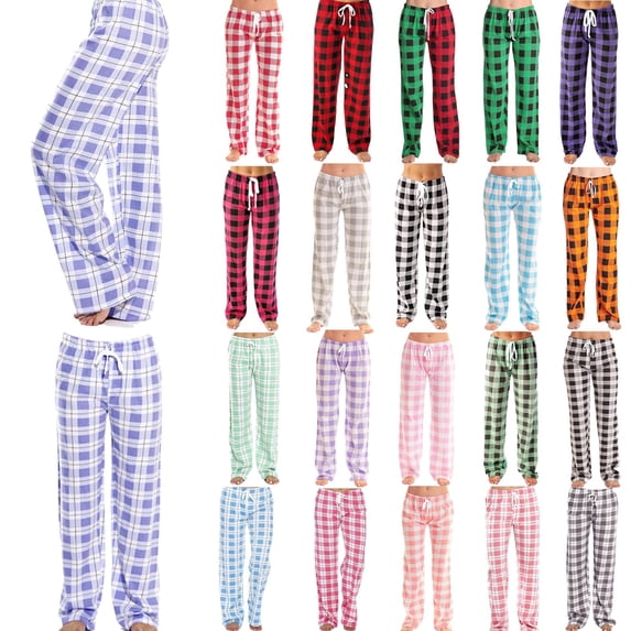 Xuniizn Pajama Pants Women, Plaid Drawstring Elastic Waist Trendy Classic Sleepwear, Plus Size Stretchy Casual Loose Pajama Bottoms, S-5XL