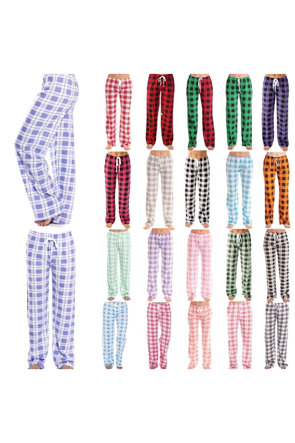 Pajama Pants Women, Plaid Drawstring Elastic Waist Trendy Classic Sleepwear, Plus Size Stretchy Casual Loose Pajama Bottoms, S-5XL