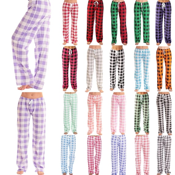 Xuniizn Pajama Pants Women, Plaid Drawstring Elastic Waist Trendy Classic Sleepwear, Plus Size Stretchy Casual Loose Pajama Bottoms, S-5XL