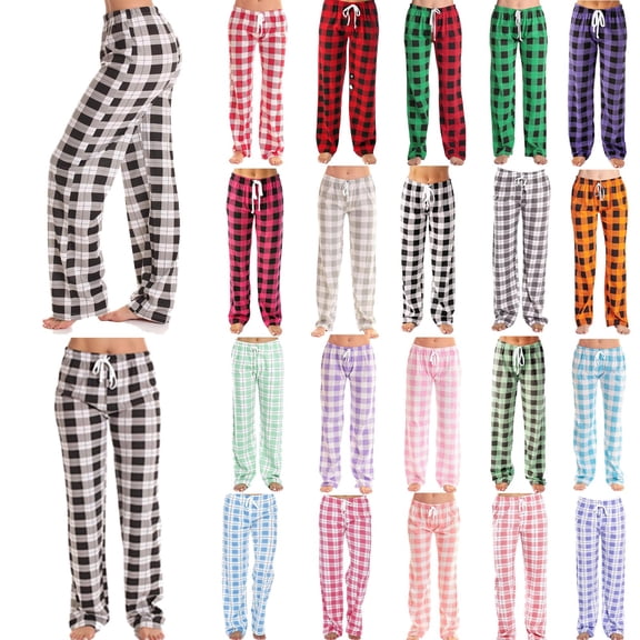 Xuniizn Pajama Pants Women, Plaid Drawstring Elastic Waist Trendy Classic Sleepwear, Plus Size Stretchy Casual Loose Pajama Bottoms, S-5XL