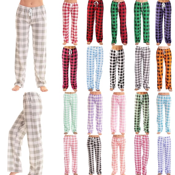 Xuniizn Pajama Pants Women, Plaid Drawstring Elastic Waist Trendy Classic Sleepwear, Plus Size Stretchy Casual Loose Pajama Bottoms, S-5XL