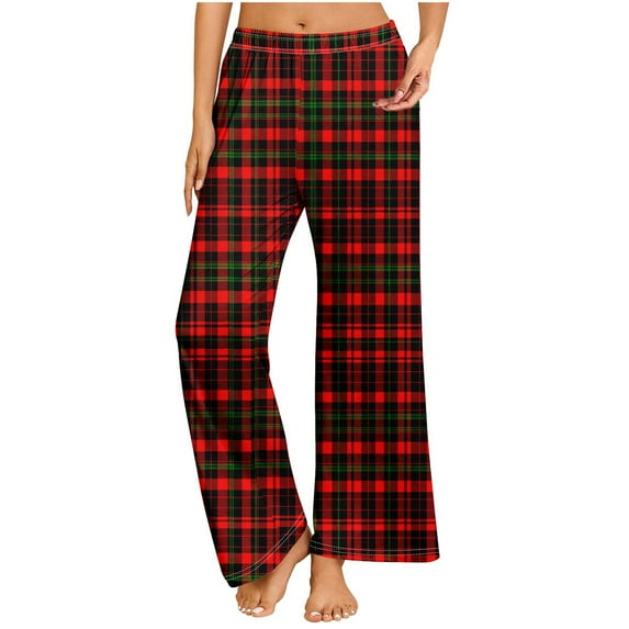 Xuniizn Pajamas Pants for Women, Plus Size Elastic Christmas Plaid Loungewear Pants, Holiday Cozy Casual Pajamas