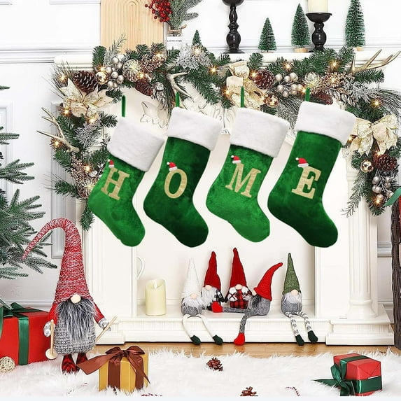 Xuniizn Personalized Christmas Stockings with Initials - Custom Embroidered Stocking Set, Luxury Velvet Xmas Stockings for Family, Holiday Christmas Decorations, Green, New Model Y