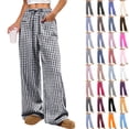 thumbnail image 1 of Xuniizn Plaid Pants for Women, Elastic Drawstring Casual Loose Straight Wide Leg Sweatpants with Pockets, Stretchy Soft Cozy Breathable Pajama Pants, S-2XL, 1 of 8
