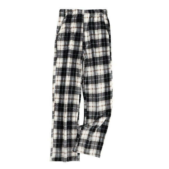 Xuniizn Plaid Pants for Women, Flannel Plus Size Elastic Waist Wide Leg Sleep Pants with Pockets, Thick Thermal Soft Trendy Classic Versatile Fall Winter Loungewear Pajama Pants