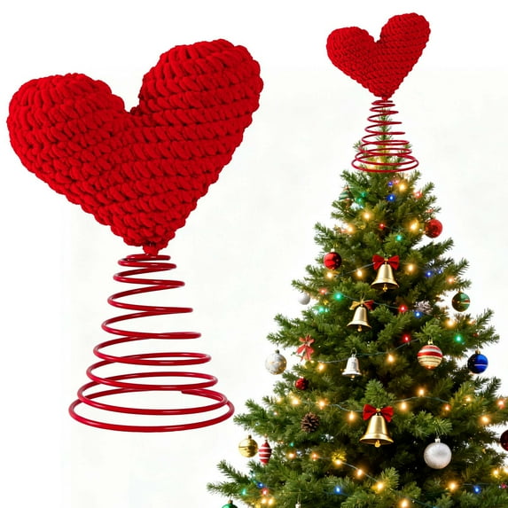 Xuniizn Pointed Tree Topper, Spiral Christmas Tree Top Decorations for Xmas Holiday Ornaments, Cloth, Red