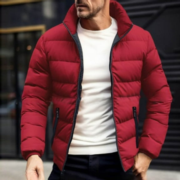 Xuniizn Puffer Jacket Men, Solid Color Zipper Pockets Stand Collar Packable Travel Down Jackets, Lightweight Thermal Soft Comfortable Winter Casual Windbreaker Coats