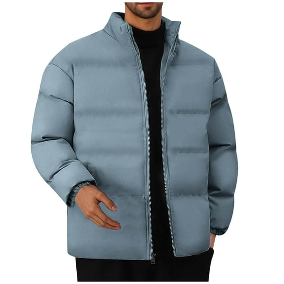 Xuniizn Puffer Jacket Men, Stand Collar Solid Color Quilted Packable Windbreaker Jackets with Pockets, Soft Comfortable Insulated Outdoor Down Winter Coats