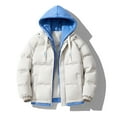 thumbnail image 1 of Xuniizn Puffer Jacket Men, Thick Fleece Insulated Color Block Quilted Hooded Jackets, Plus Size Soft Cozy Winter Outdoor Windbreaker Coats, 1 of 5