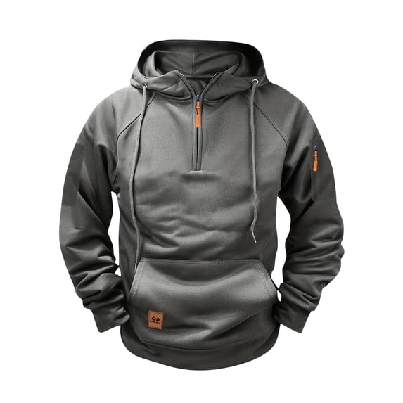 Xuniizn Quarter Zip Multi Pockets Pullover Men, Solid Color Drawstring Hiking Climbing Jogging Sports Windproof Pullover Sweatshirts, Soft Comfortable Thermal Fall Winter Casual Black Hoodies, S-3XL