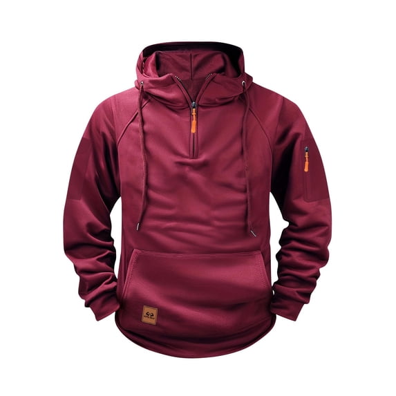 Xuniizn Quarter Zip Multi Pockets Pullover Men, Solid Color Drawstring Hiking Climbing Jogging Sports Windproof Pullover Sweatshirts, Soft Comfortable Thermal Fall Winter Casual Black Hoodies, S-3XL