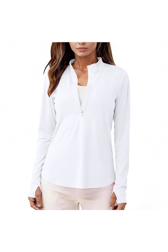 Quarter Zip Sun Shirt Women Long Sleeve UPF 50+ Sun Protection Fast Dry Outdoor Hiking Rash Guarrd Golf Shirts, S-2XL
