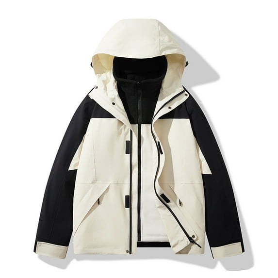 Xuniizn Rain Jacket Men, Waterproof Thick Insulated Fleece Lined Zipper Pockets Hooded Winter Hiking Softshell Jackets, Soft Cozy Windbreaker Coats