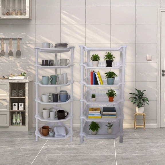 Xuniizn Rtorage Shelves - Plastic Storage Rack, 6-Tier Shelving Unit, Multi-Functional Storage Shelf for Bathroom, Living Room, Kitchen, Movable Storage Organizer