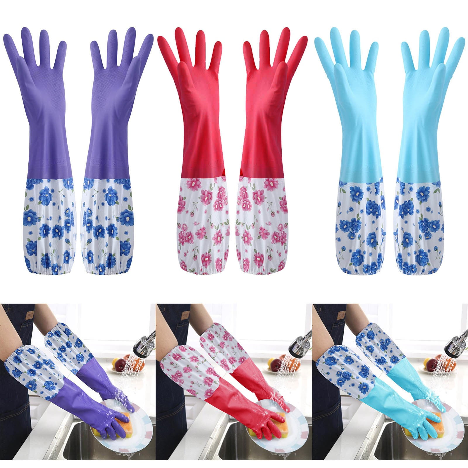 Xuniizn Rubber Gloves, Waterproof Cleaning Gloves Household Reusable ...