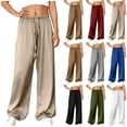 thumbnail image 1 of Xuniizn Satin Pants for Women Pleated Casual High Waist Pull On Flowy Silk Pants Light Breathable Baggy Trendy Long Trousers, S-2XL, 1 of 8