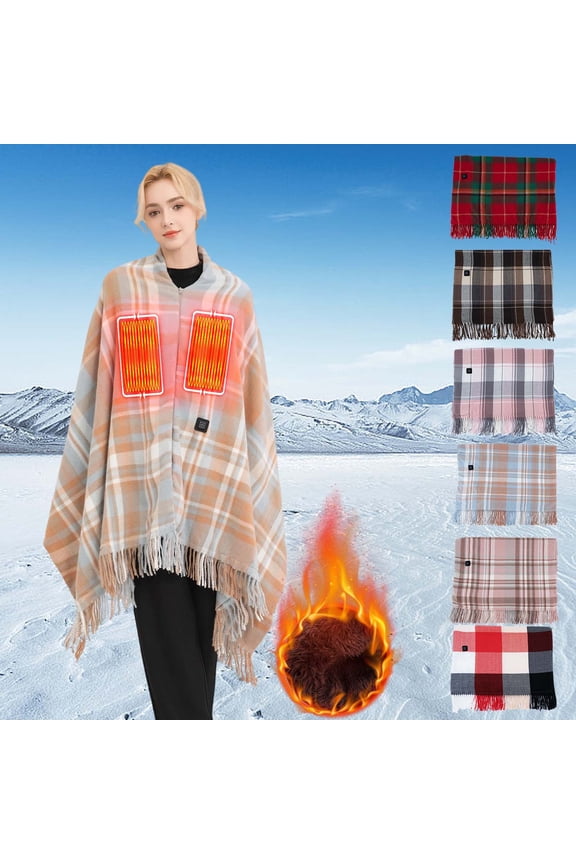 Xuniizn Shawl Wraps for Women USB Heated Warm Cozy Plaid Knitted Sweater Shawl with Zipper Elegant Open Front Poncho Scarf Blanket Fall Winter Cardigan Pashmina Wraps, 78.7 x 26.7 Inch