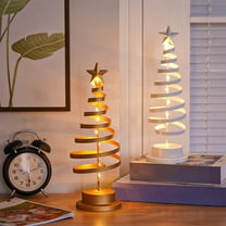 Xuniizn Small Christmas Tree with Lights for Desk, Iron Table Top Christmas Tree Pre-Lit with Ornaments, Mini LED Lights Christmas Tree Decorations for Home & Office, Gold