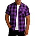 thumbnail image 1 of Xuniizn Stand Collar Plaid Flannel Shirts For Men Short Sleeve Button Down T Shirts with Chest Pocket Fashion Casual Tops, 1 of 6