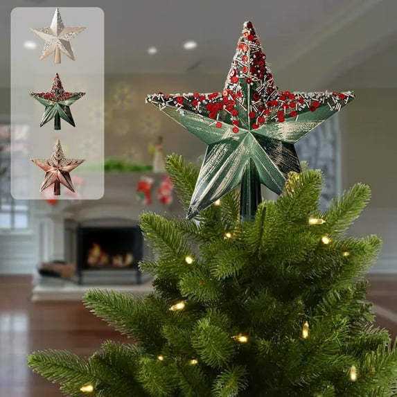 Xuniizn Star Tree Topper, Glitter 3D Shatterproof Star, Christmas Tree Top Decor for Indoor Outdoor Holiday Home Party, Plastic, Green