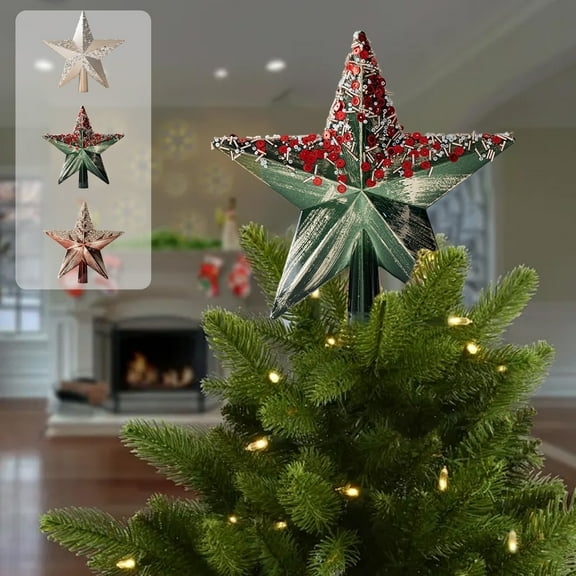 Xuniizn Star Tree Topper, Glitter 3D Shatterproof Star, Christmas Tree Top Decor for Indoor Outdoor Holiday Home Party, Plastic, Green
