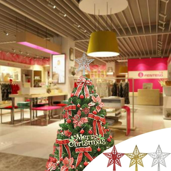 Xuniizn Star Tree Topper, Glitter 3D Shatterproof Star, Christmas Tree Top Decor for Indoor Outdoor Holiday Home Party, Plastic, Red