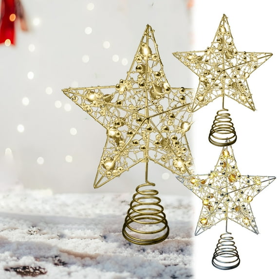 Xuniizn Star Tree Topper, Shatterproof LED Star with Remote Control, 8 Lighting Modes for Indoor Outdoor Christmas Holiday Party Decor, Iron, Gold