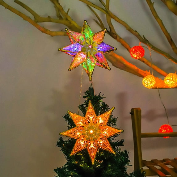 Xuniizn Star Tree Topper, Shatterproof LED Star with Remote Control, 8 Lighting Modes for Indoor Outdoor Christmas Holiday Party Decor, Plastic