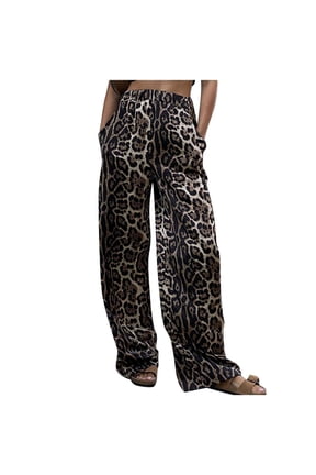 Straight Leg Jeans for Women, Leopard Print High Waist Wide Leg Classic Vintage Versatile Jeans, Plus Size Soft Comfortable Streetwear Jeans, S-3XL