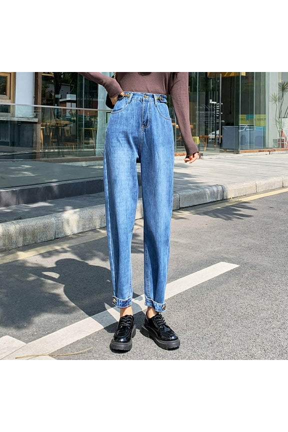 Straight Leg Jeans for Women, Plus Size Slim High Waisted Thick Warm Mom Jeans, Soft Cozy Classic Versatile Casual Denim Pants, S-3XL