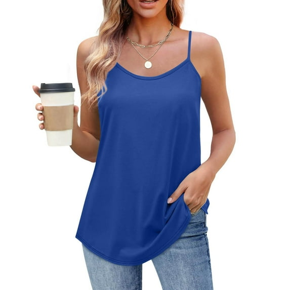 Xuniizn Tank Tops for Women Solid Color Crewneck Sleeveless Spaghetti Strap Camisole Summer Casual Loose Tunic Basic Undershirts, S-2XL