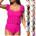 thumbnail image 1 of Xuniizn Tankini Swimsuits for Women Modest Square Neck Ruffle Sleeve Tunic Swim Bathing Suits with Tummy Control High Cut Shorts Soft Cozy Stretch Beach Holiday Swimwear, 1 of 7