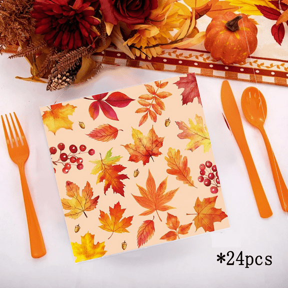 Xuniizn Thanksgiving Napkins, 24Pcs Fall Pumpkin Napkins for Thanksgiving Decor, Fall Paper Napkins for Harvest Birthday Wedding Party, Thanksgiving Napkins Disposable Fall Decorations for Home