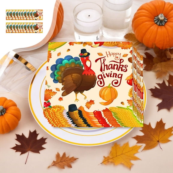Xuniizn Thanksgiving Plates Disposable, Thanksgiving Paper Plates Fall Paper Plates, Thanksgiving Theme Party Tableware Set Fall Plates, Cups, Napkins & Tablecloth, Fall Decorations for Home