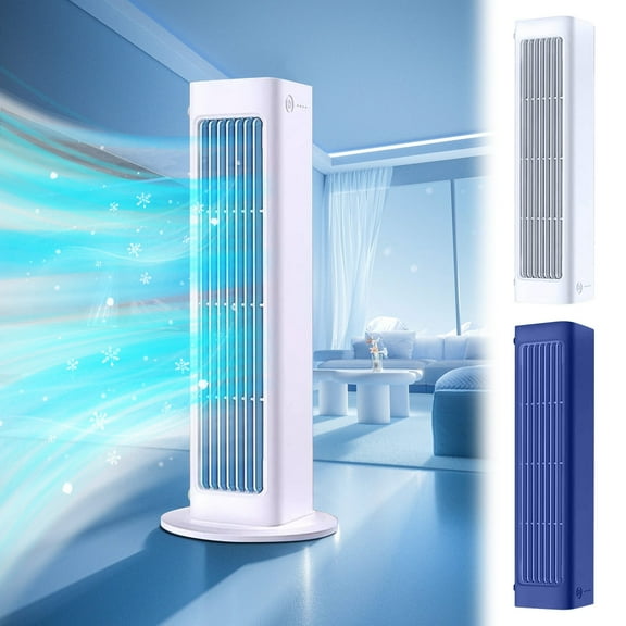 Xuniizn Tower Fan: Wall Mounted Silent Bladeless Tower Fan (Plastic), Plug-in with Extension Cord (Blue), Tower Fan for Bedroom, Quiet Tower Fans for Dorm/Desktop/Bathroom, Blue