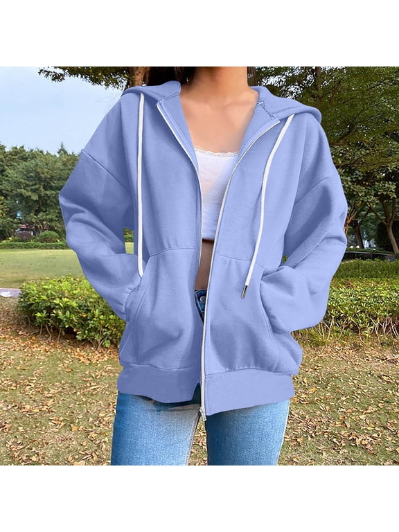 Xuniizn Trendy Queen Womens Zip Up Hoodies Oversized Sweatshirts Fall Fashion Outfits Casual Jackets 2025 Winter Clothes, Hoodies for Women