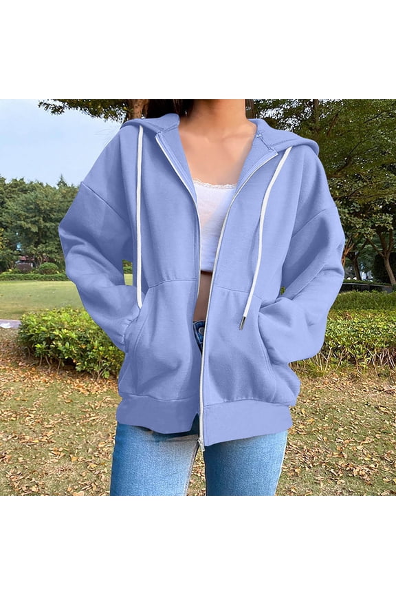 Trendy Queen Womens Zip Up Hoodies Oversized Sweatshirts Fall Fashion Outfits Casual Jackets 2025 Winter Clothes, Hoodies for Women
