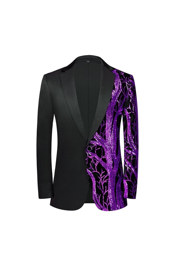 Tuxedo for Men, Color Block Sequin Shiny One Button Slim Peak Lapel Wedding Cocktail Suit Jacket, Soft Cozy Tuxedo for Dinner Party