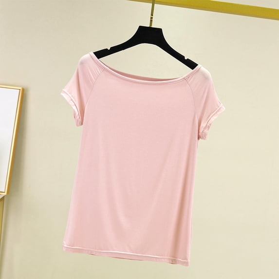 Xuniizn Women Pajamas Solid Color Crewneck Soft Cozy Short Sleeve Pajama Tops Plus Size Stretch Thin Breathable T Shirts, M-2XL