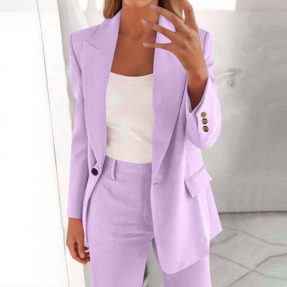 Xuniizn Women's Business Suits, Open Button Long Sleeve Collared Neck Slim Work Office Blazer Jackets and Tapered Formal Pants, Soft Comfy Trendy Elegant Casual Suits