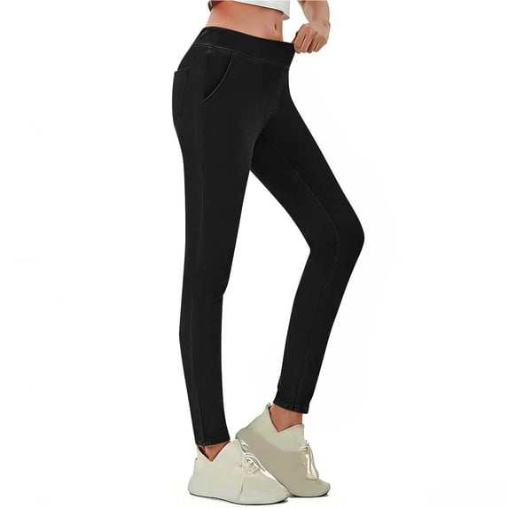 Xuniizn Women's Jeans Elastic High Rise Solid Skinny Jeggings with Pockets Stretchy Soft Comfortable Straight Denim Jeggings, S-3XL