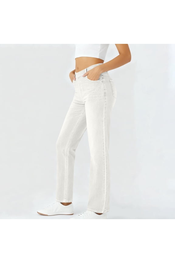 Womens Jeans High Waisted, Stretchy Straight Leg Slim Skinny Jeggings Denim Pants, Lightweight Soft Cozy Classic Versatile Pants, S-2XL