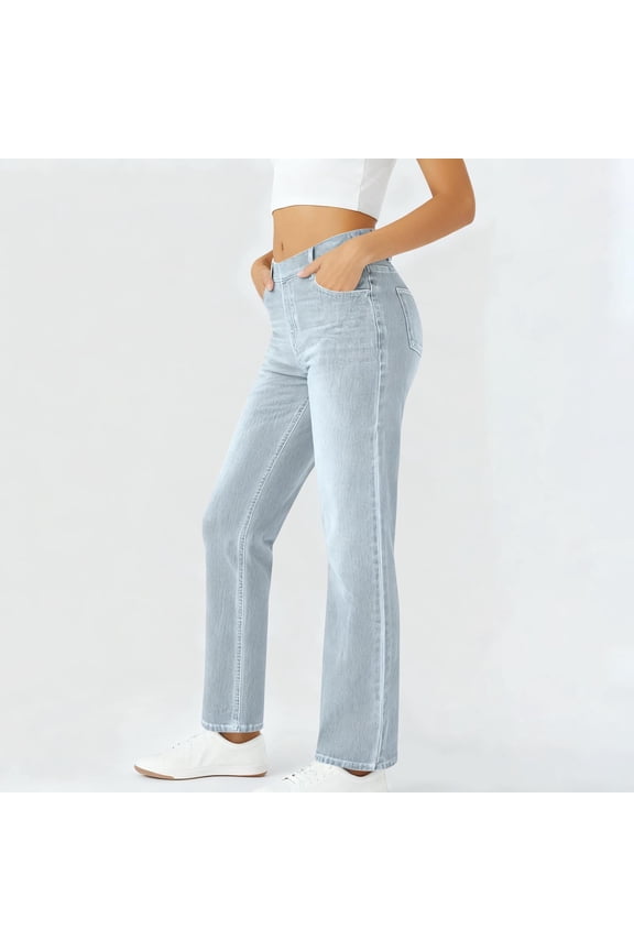 Womens Jeans High Waisted, Stretchy Straight Leg Slim Skinny Jeggings Denim Pants, Lightweight Soft Cozy Classic Versatile Pants, S-2XL