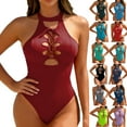 thumbnail image 1 of Xuniizn Womens One Piece Swimsuits Halter Tie Front Tummy Control High Cut Cute Bathing Suits Summer Stretch Fast Dry Trendy Party Swimwear, S-2XL, 1 of 5