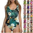 thumbnail image 1 of Xuniizn Womens One Piece Swimsuits Summer Tropical Print Crewneck Wide Strap Backless Slim Fashion Cute Bathing Suits High Cut Full Coverage Swimwear, 1 of 6