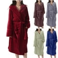thumbnail image 1 of Xuniizn Womens Robes Plush Fleece Hooded Bathrobe Warm Cozy Thick Nightgown with Pockets Fluffy Sleepwear Bandage Bath Robe with Pockets, Solid Color, 1 of 4